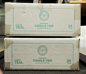 Hearts & Crafts Teal Candle Tin with Lids - Round 4 oz - 48 Pack - Picture 1 of 5