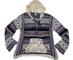 American Rag M Häkelbesatz Boho Hoodie Pullover Mehrfarbig Baumwollmischung Indie - Bild 1 von 12