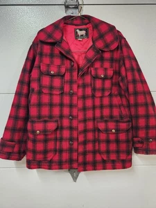 Woolrich Jacket Mens Sz Lg Red Hunting Wool Mackinaw Buffalo Plaid . size 42. - Picture 1 of 4