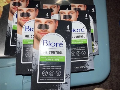 6 Biore Oil Control Charcoal Pore Strips for Men Blackhead Removal 4 Count Pack - Image 1 of 4