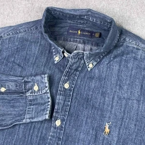 Vintage Ralph Lauren Shirt Mens Medium Blue Denim Button Up Classic Fit Preppy - Picture 1 of 7