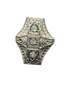 Art Deco style rhinestone shield ring silver tone vintage size 3.75 - Picture 1 of 18