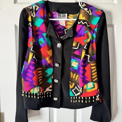 Vintage 90s City Girl Nancy Bolen Geometric Bright Vest Shirt - Image 1 of 4