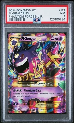 2014 POKEMON XY PHANTOM FORCES ULTRA RARE #121 M GENGAR EX PSA 7 - Image 1 of 2