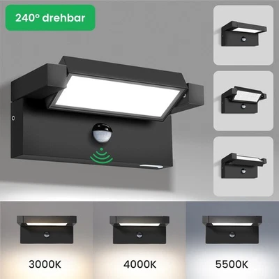 1450lm LED Wandleuchte 24W Schwarz IP65 Außen Schwenkbar Drehbar Sensor Lampe - Bild 1 von 4