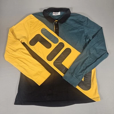 FILA Long Sleeve Polo Shirt Mens Large Colorblock Spellout Collar - Image 1 of 4