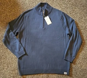Maglione Long Wharf Supply Co SeaWell Quarter Zip Pescatore Blu Uomo L Nuovo con etichette - Foto 1 di 8