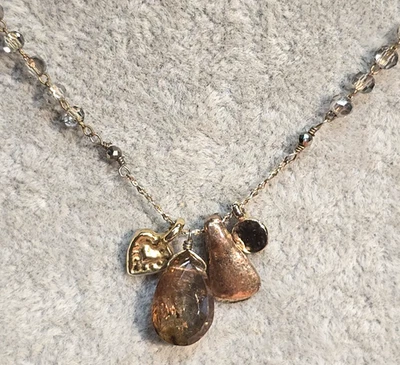 Ожерелье Anthropologie Serefina разноцветные подвески позолоченные серые бусины цитрин - Изображение 1 из 4