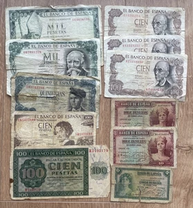 IBERMONEDA| España. 5, 10,100, 500 y 1000ptas. x 11 billetes muy usados - Imagen 1 de 2