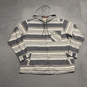 Simms Santee Flannel Hoodie Mens 2XL Grey Yellow Striped Snap Button Shacket - Picture 1 of 11
