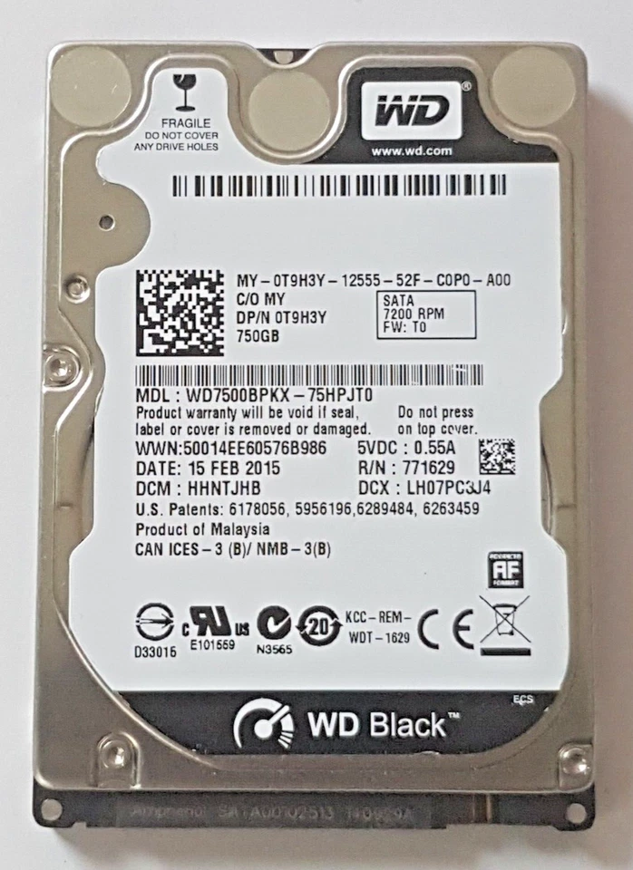 750 GB SATA Western Digital WD7500BPKX-75HPJT0 7200rpm 16MB HDD 2,5 " Hard Drive - Image 1 of 1