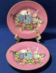 2 Williams Sonoma EASTER Famille Rose PINK Bunny Appetizer Plates Bunnies - Picture 1 of 6