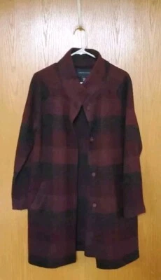 Adrienne Vittadini Burgundy & Charcoal Striped Wool Blend Blanket Coat Sz. Med - Image 1 of 4