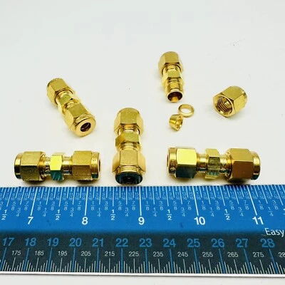 5-PACK COMPRESSION TUBE UNION 762L 1/4 X 1/4 COMPRESSION X COMPRESSION, BRASS - Image 1 of 2