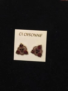 NEU VINTAGE CLOISONNÉ BLUME GOLDFARBENE OHRSTECKER SEHR SCHÖN! - Bild 1 von 3