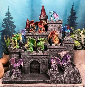 Medieval Mini Dragons Guarding King's Landing Castle Fortress Display Statue Set - Picture 1 of 6
