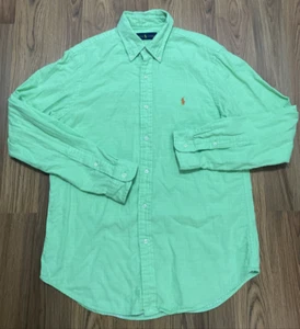 Ralph Lauren Shirt Mens Medium Green Chambray Flip Cuff Preppy Button Front - Picture 1 of 12