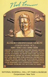 Bob Lemon, MLB HOF Pitcher & Manager, signed post card, Cooperstown Plaque - Picture 1 of 1