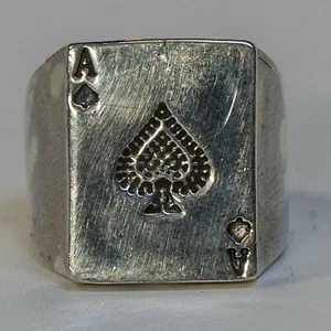 Anello Asso di Picche Fascia Card Gioco Argento Massiccio 925 Metallo Biker M-Z+ - Foto 1 di 3
