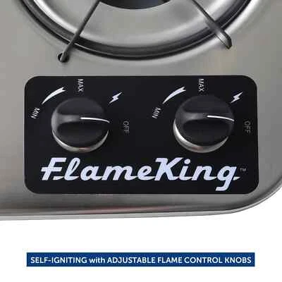 Flame King 2-Burner RV Cooktop–Built-In Propane Stove with Cover, Auto-Ignition