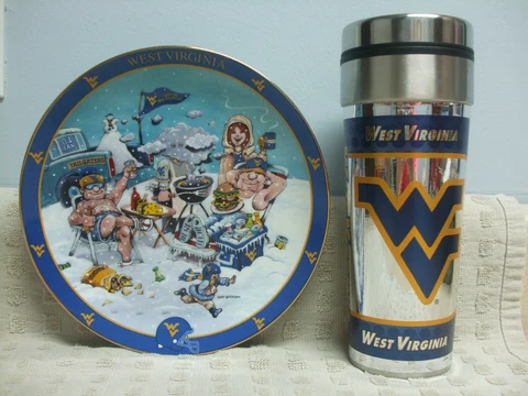 West Virginia Mountaineers ~ New Insulated Glass Tumbler ~ Gary Patterson Plate Cover
