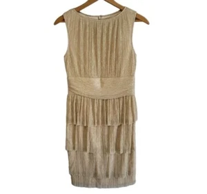 Maggy London Gold Metallic Tiered Layered Cocktail Party Dress Size 4 - Picture 1 of 12