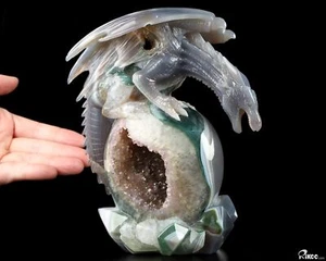 7.2" Agate Amethyst Geode Hand Carved Crystal Dragon Sculpture, Crystal Healing - Picture 1 of 16