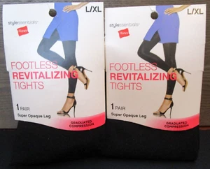 2 PAIRS Hanes Women's Footless Revitalizing Compression Tights BLACK Size L XL - Picture 1 of 4