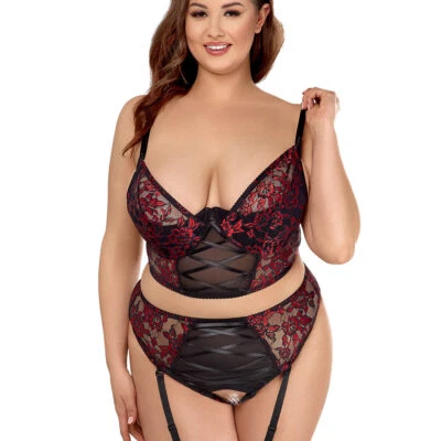 Sexy Straps BH-Set 85C-95E Cups + Schritt offen Spitze Dessous Reizwäsche "Lene" - Bild 1 von 4