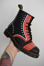 Dr MARTENS 1460 STUD LEATHER ANKLE Red Black Vintage Hero Boots UK 8 EU 42 US 10