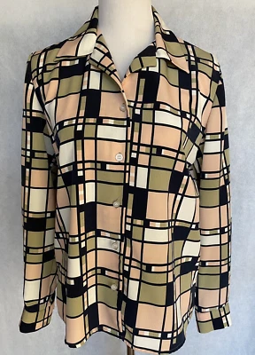 Camisa Blusa Vintage LESLIE FAY Haberdashery Talla 8 Patrón de Bloque Abotonada Foto 1 de 4