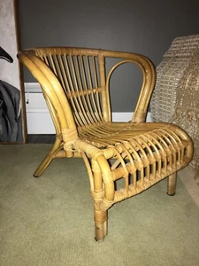 Vintage MCM Danish Mid Century Rattan Bamboo Chair Wicker Child Sz Boho Retro - Picture 1 of 13