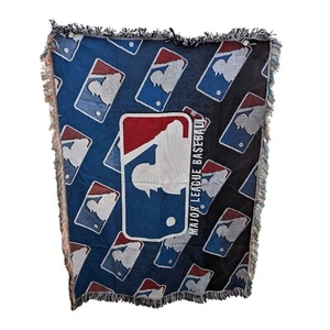 MLB Major League Baseball Blue Woven Tapestry Fringed Throw Blanket 59 x 45 - Picture 1 of 4