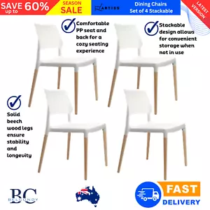Artiss Set of 4 Wooden Stackable Dining Chairs White Modern Kitchen Cafe Seat - Picture 1 of 13