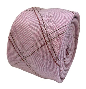 Corbata de diseñador Frederick Thomas para hombre - bebé claro rosa lana a cuadros - Imagen 1 de 4