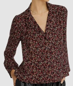 $149 Aqua Women's Black Red V-Neck Long-Sleeve Button Front Blouse Shirt Top XS - Picture 1 of 2