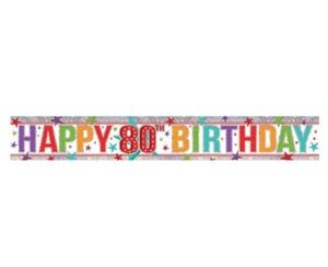 Holographic Foil Banner Multi Colour Happy 80th Birthday Hanging Decoration 2.7m - Picture 1 of 3