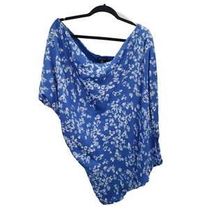 Versona Blue Foral One Shoulder Blouse Womens XXL Banded Lined Dolman Sleeve - Picture 1 of 10