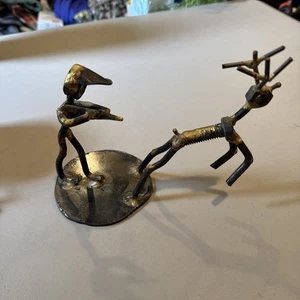 Metal Folk Art Hunter Shooting a Buck - Picture 1 of 5
