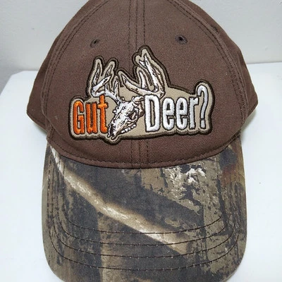 Buck Wear Gut Deer ? Camo Visor Adjustable Outdoor Hunting Hat Ball Cap Brown - Image 1 of 4