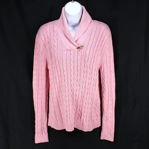Lauren Ralph Lauren Sweater Women's M Pink Cable Knit Cowl Neck Preppy Classic - Foto 1 di 4
