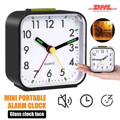 Wecker Quarz Analog Leise ohne Ticken mit Licht Nacht Tischuhr Schwarz - Bild 1 von 4