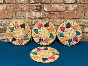 Weavecraft By Tienshan Handwoven Place Mats X 4Coasters Table Set rainbow circle - Picture 1 of 4