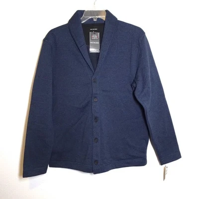 Van Heusen Grandpa Cardigan Men's Size L Blue Fleece Thermal Academia Professor - Image 1 of 4
