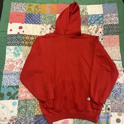 Винтажная толстовка с капюшоном Russell Athletic без рисунка красная XL 90-е сделано в США квадратная - Изображение 1 из 4