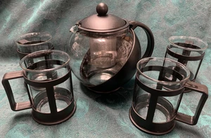 Half Moon 40 oz. Schwarze Teekanne mit Infuser und 4 schwarzen 8 Unzen Tassen - Bild 1 von 6