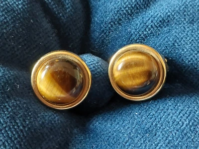 Ohrclips goldfarben Tigerauge - Bild 1 von 3