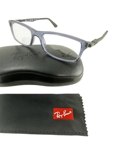 Ray Ban NEW Transparent Blue Rectangle Frames Black 54-17-145 Eyeglasses RX7017 - Picture 1 of 12