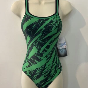 Womens Dolfin XtraSleek Green Black One Piece Swimsuit Sz 28 NWT - Picture 1 of 11