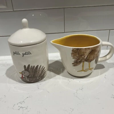 Juego de azúcar y crema Rae Dunn. Pavo de Acción de Gracias Gobble Gobble Foto 1 de 4